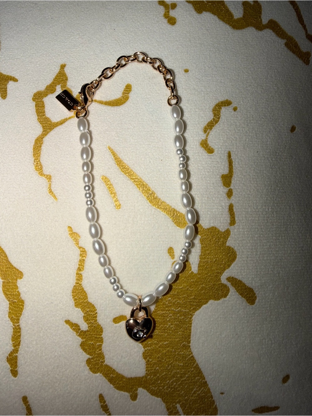 Coach Pearl Beaded Heart Pendant Bracelet